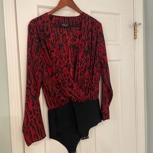 Red and black leopard/ cheetah print bodysuit.